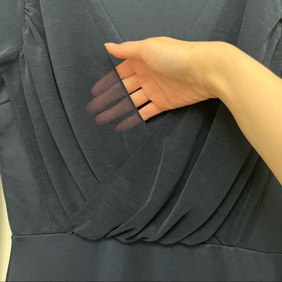 H&M Womens Blue Faux-wrap front sheer sleeve shift dress - Picture 8 of 10